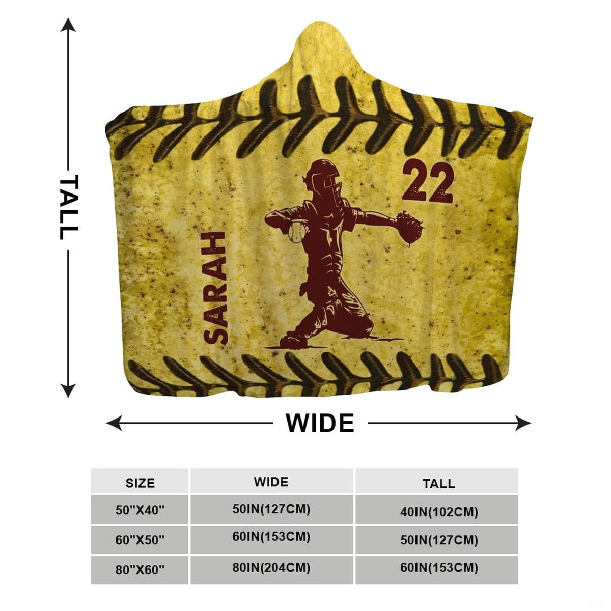 Softball catcher silhouette design blanket unfolded display