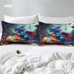 Jeminise Cute Baby Dragon Comforter Set, Fantasy Bedding