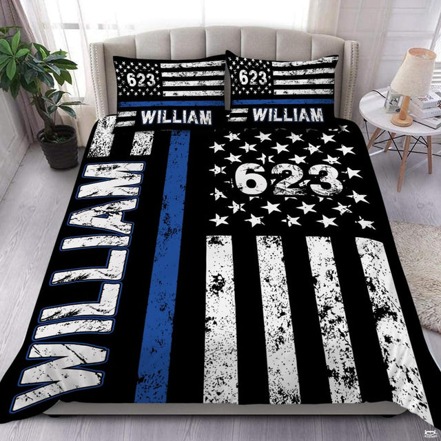 Distressed monochrome flag artwork with wide blue vertical stripe, scattered stars, and oversized side typography