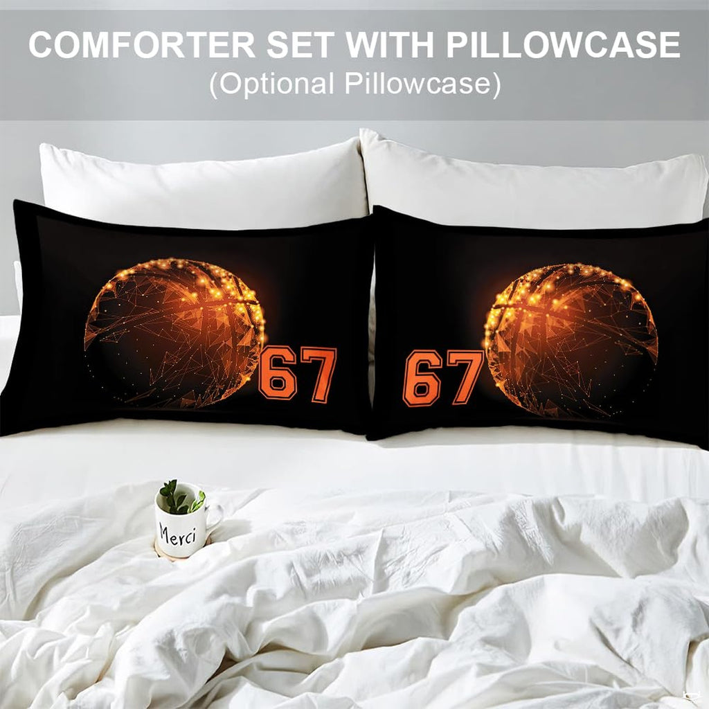 Matching pillowcase detail for athletic sports bedding set featuring coordinating basketball court graphics