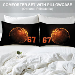 Matching pillowcase detail for athletic sports bedding set featuring coordinating basketball court graphics