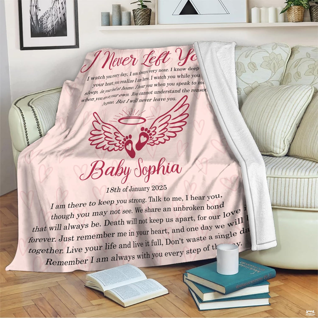 Remembrance poem artwork blanket folded on quiet armchair