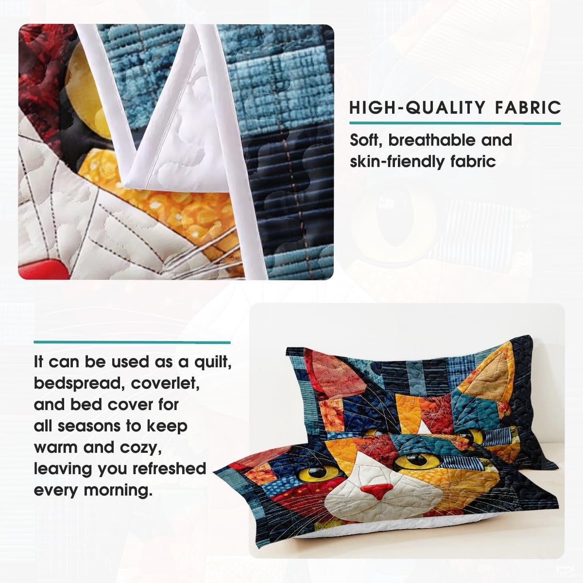 Cat Patchwork Quilt Set, Animal Pattern Bedding, Cat Pattern Quilt Set Patchwork Style, Colorful Quilts Bedspread Twin Size, Throw Full Queen King Quilt Blanket