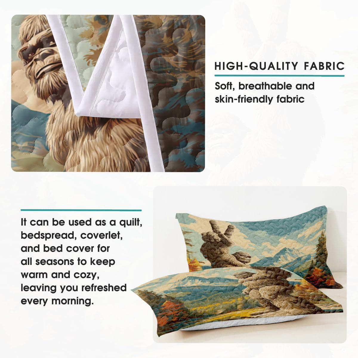 Personalized Bigfoot Peace Sign Mountain Landscape Quilt Sets