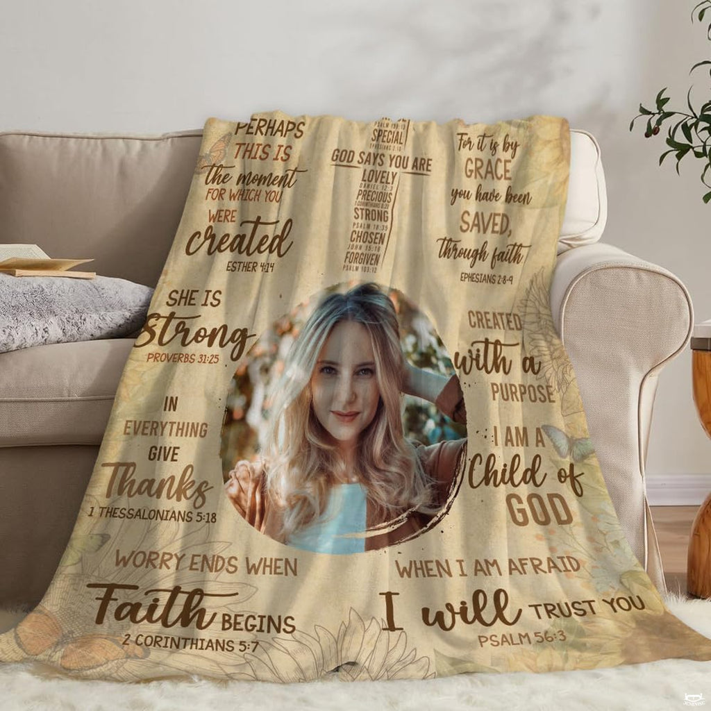 Sunflower Christian scripture Bible verses photo blanket showing faith design view 6