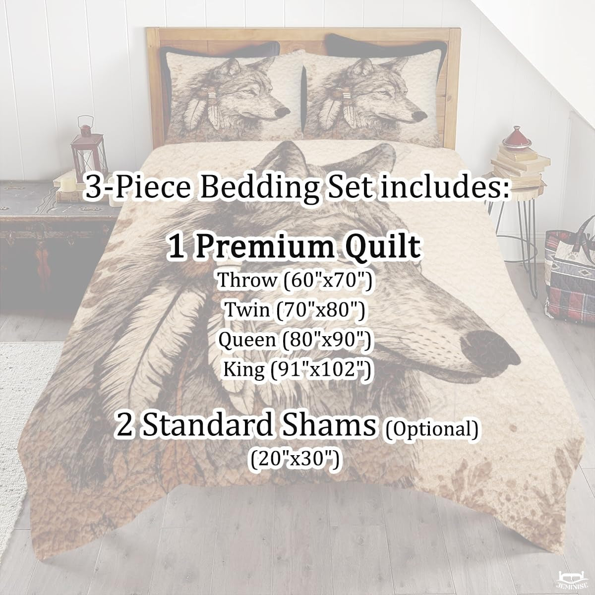 Custom Wildlife Wolf Head with Feathers in Profile Comforter