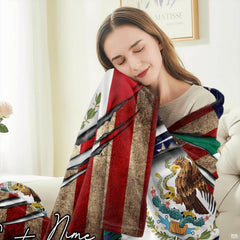 Mexican American ripped flag design with Mexican eagle crest and stars and stripes, view 7.