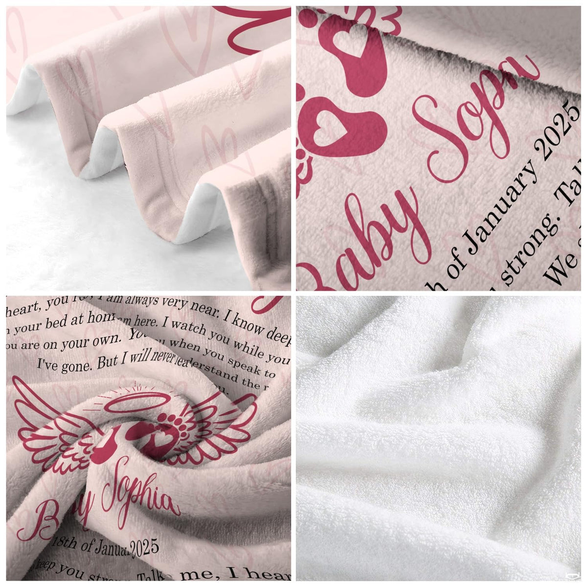 Person holding memorial angel illustration design blanket