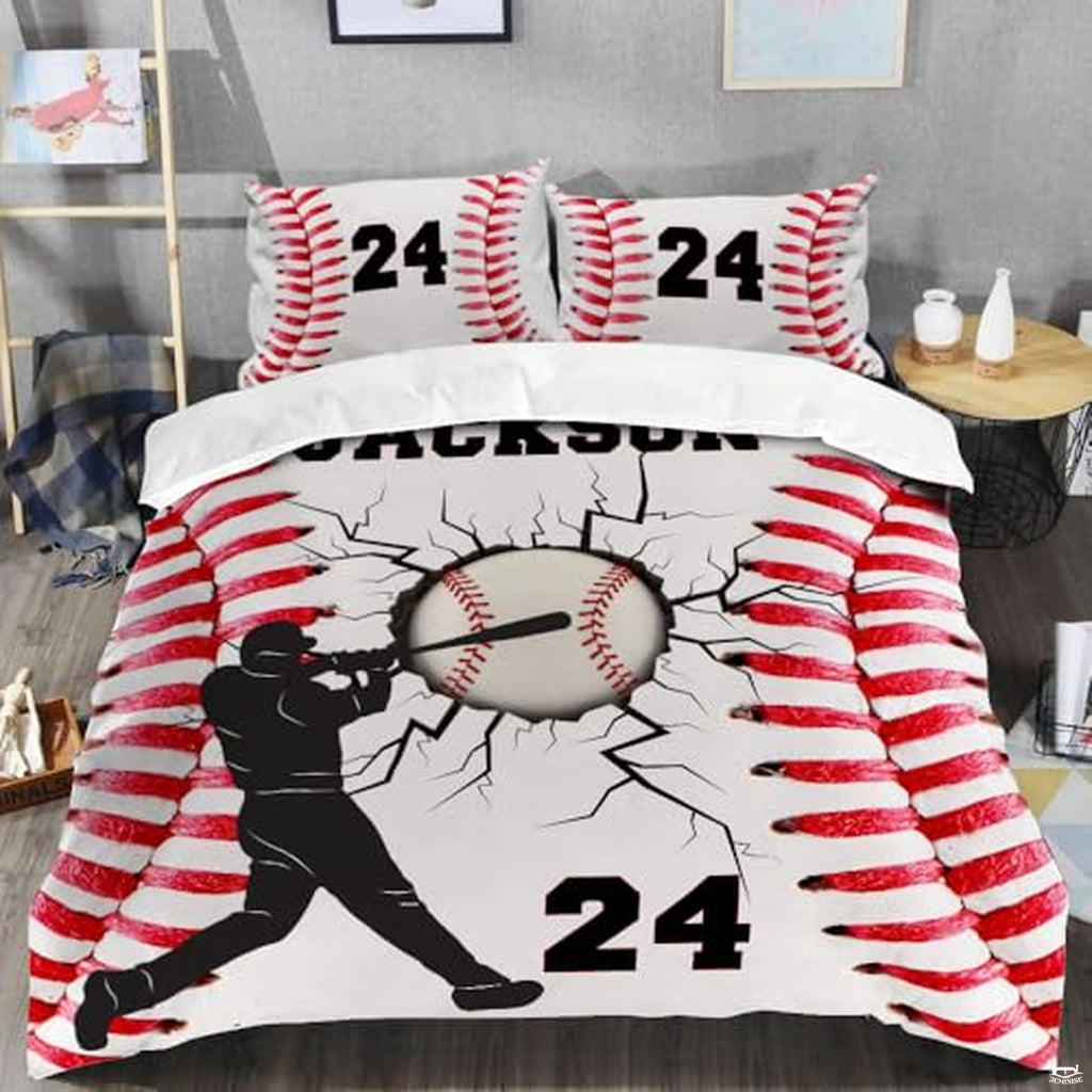 Personalized Baseball Player Breaking Design Comforter Set