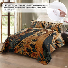 Fashion illustration of five women with botanical flowers and foliage on warm cream bedding