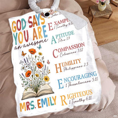 Open book with blooming wildflowers and butterflies beside Christian scripture acrostic, view 5.