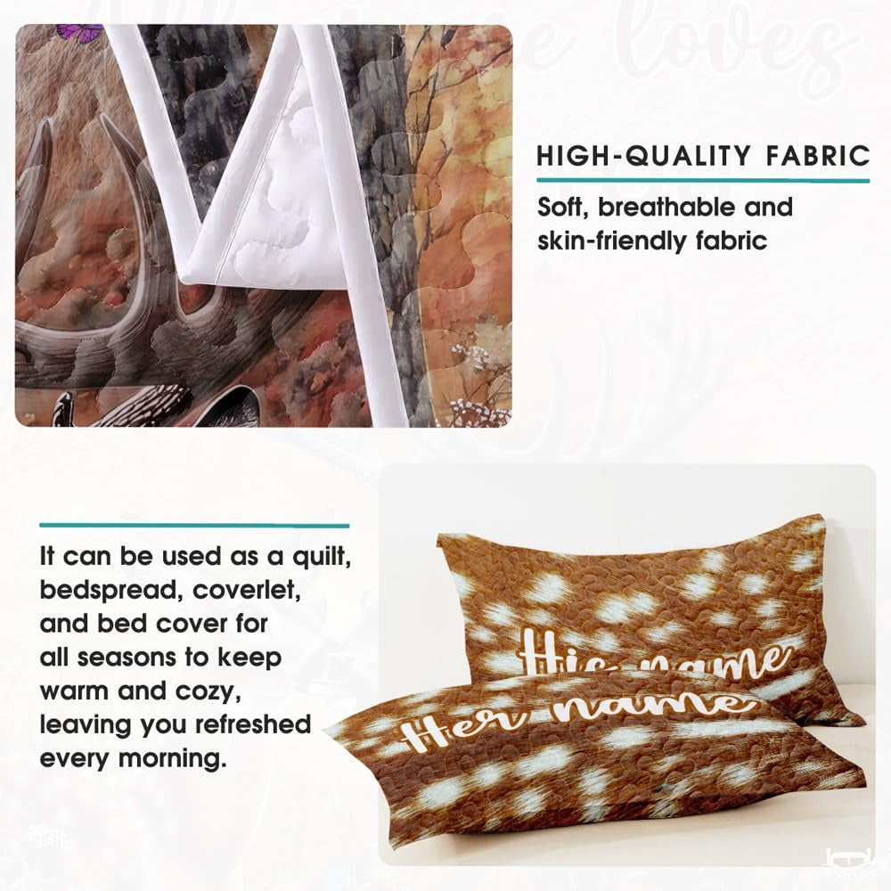 Personalized Wildlife Deer Couple Touching Noses Comforter with Buck