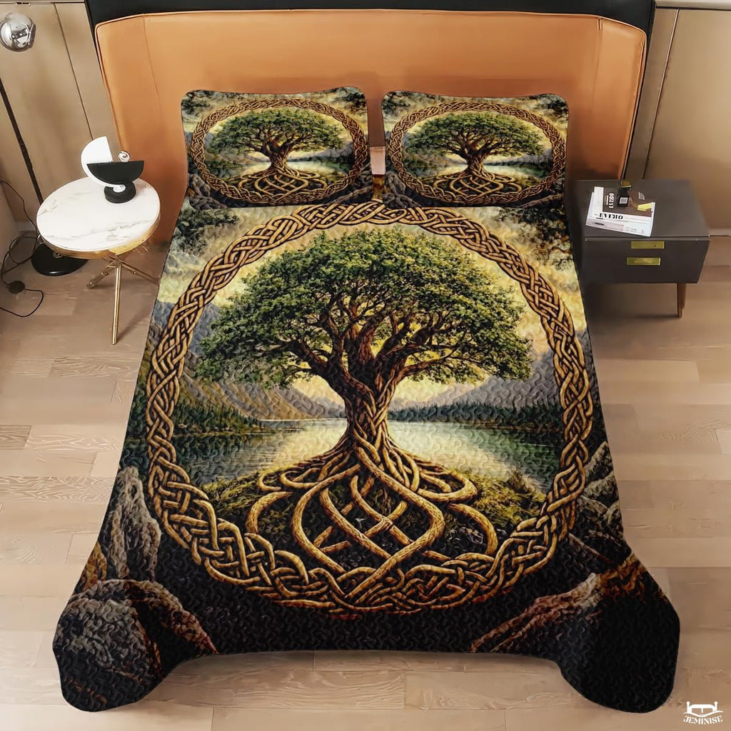 Custom Celtic Tree of Life Quilt Set with Intertwined Roots Design