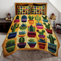 Personalized Vibrant Potted Cactus Garden Quilt Set, Machine Washable