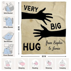 Personalized Hug Blanket – Custom Very Big Hug Throw with Names – Long Distance Gift for Girlfriend, Boyfriend, Wife, Husband – Cute Couple Blanket for Anniversary, Birthday, or Valentine’s Day