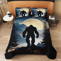 Personalized Bigfoot Silhouette Forest Night Scene Quilt Set