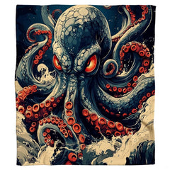 Kraken giant octopus ocean waves throw blanket view 2 detailing tentacles and waves