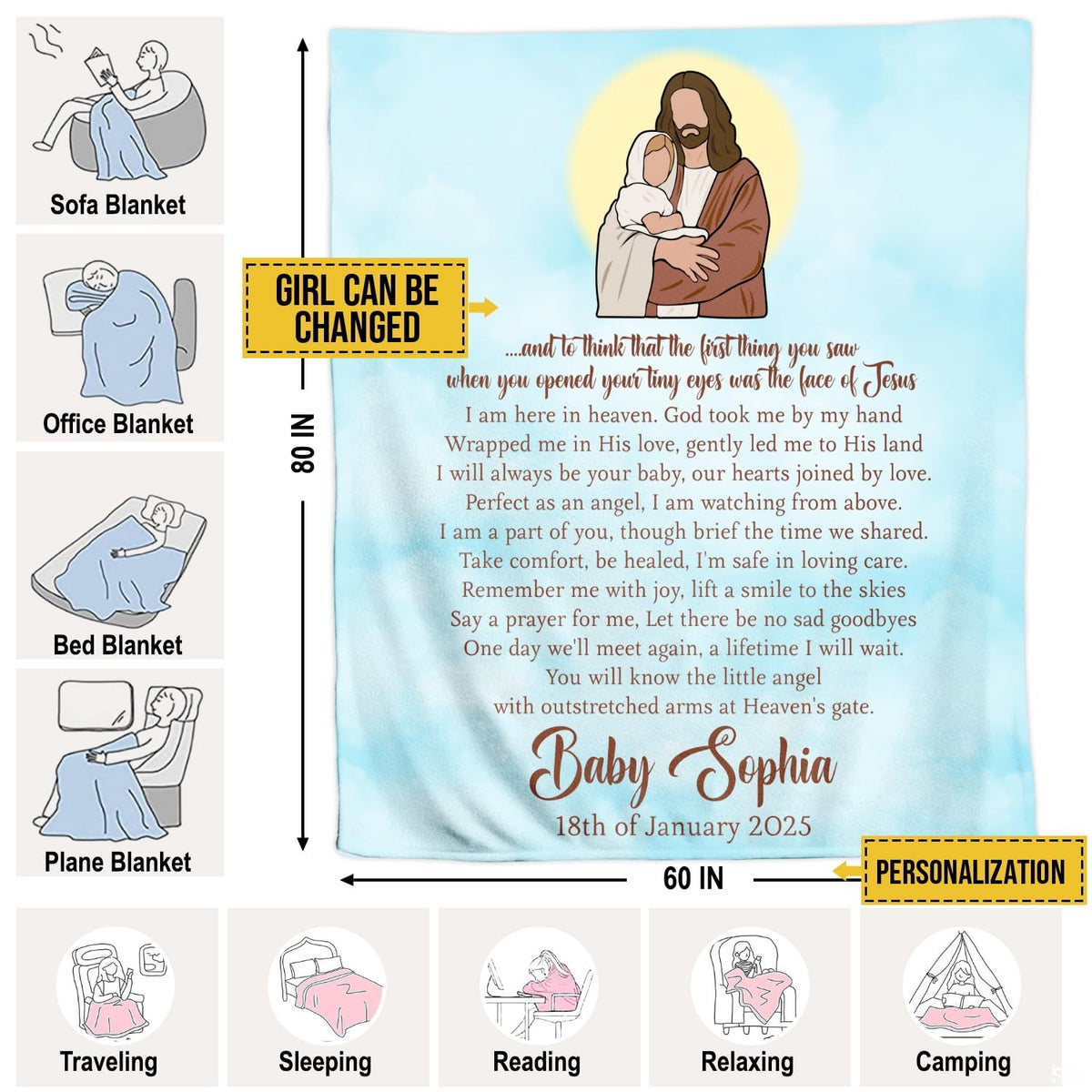 Overhead look at sacred illustrative theme featured on peaceful halo bedding set.
