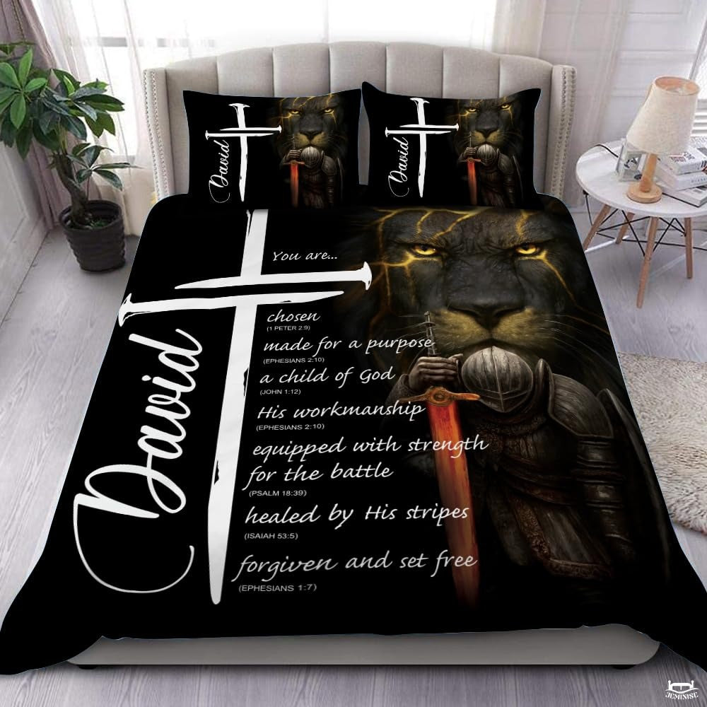 Christian Bedding Set – Inspirational Bible Verse Comforter – Religious Bedding for Women, Faith Gift for Mom, Daughter, Sister, Birthday & Religious Gifts (Christian Knight Templar)