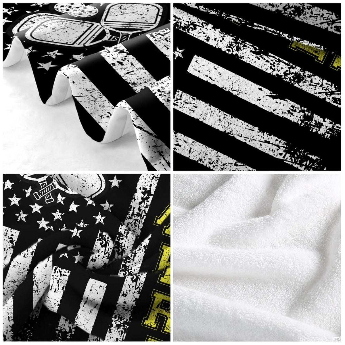 Distressed American flag graphic with crossed pickleball paddles and yellow lettering, view 5.