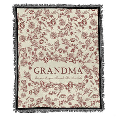 Folded presentation presenting delicate floral line definition and fringe on Blanket.