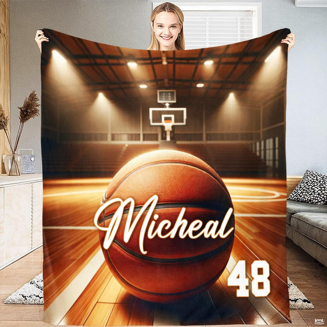Close view of basketball court artwork featuring thematic accent amber reflections and realistic floorboard detail.