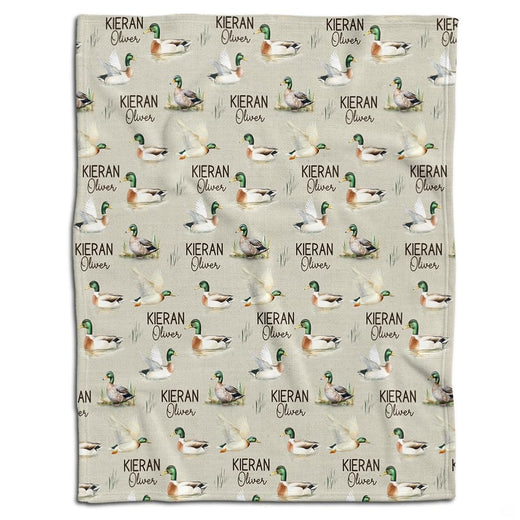 Mallard duck watercolor pattern with drakes and marshland reeds throw blanket