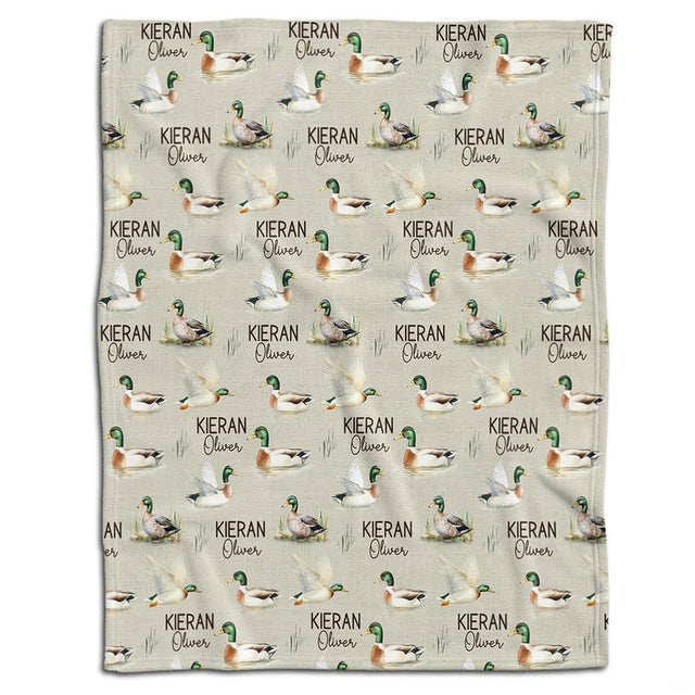 Mallard duck watercolor pattern with drakes and marshland reeds throw blanket