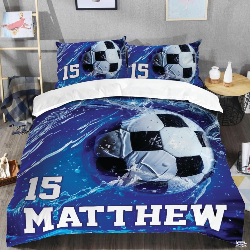 Custom Soccer Ball Water Splashes Comforter Set, Machine Washable