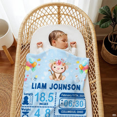 Baby monkey illustration blanket flat unfolded view
