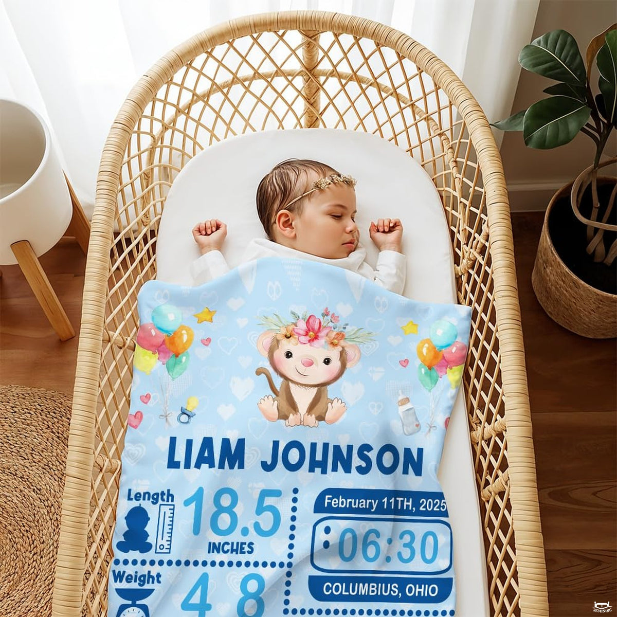 Baby monkey illustration blanket flat unfolded view