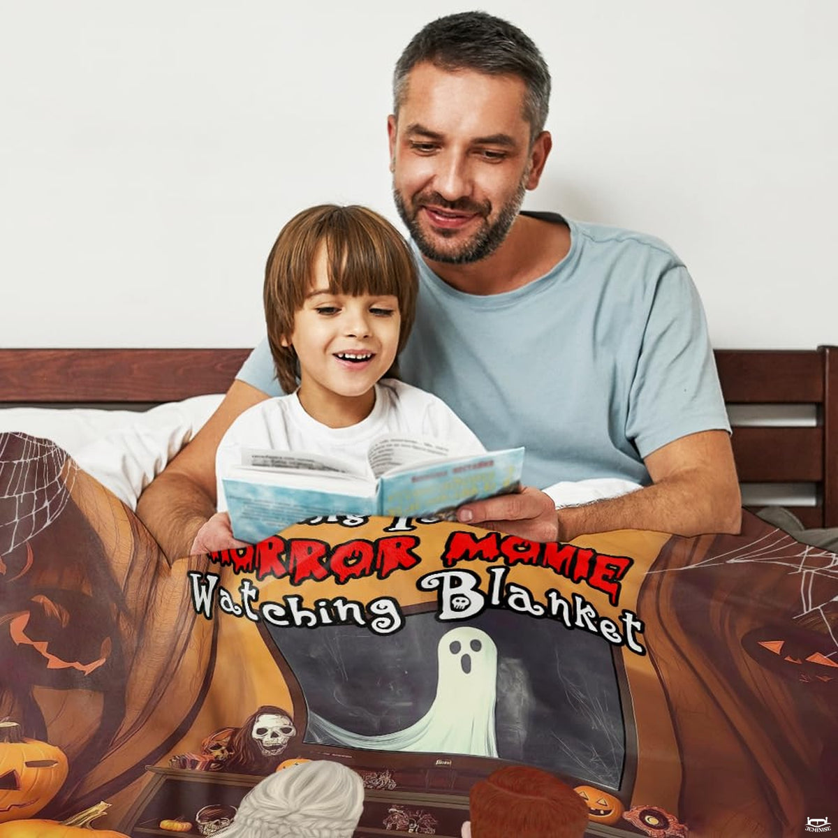 Family movie night artwork blanket folded on living room armchair