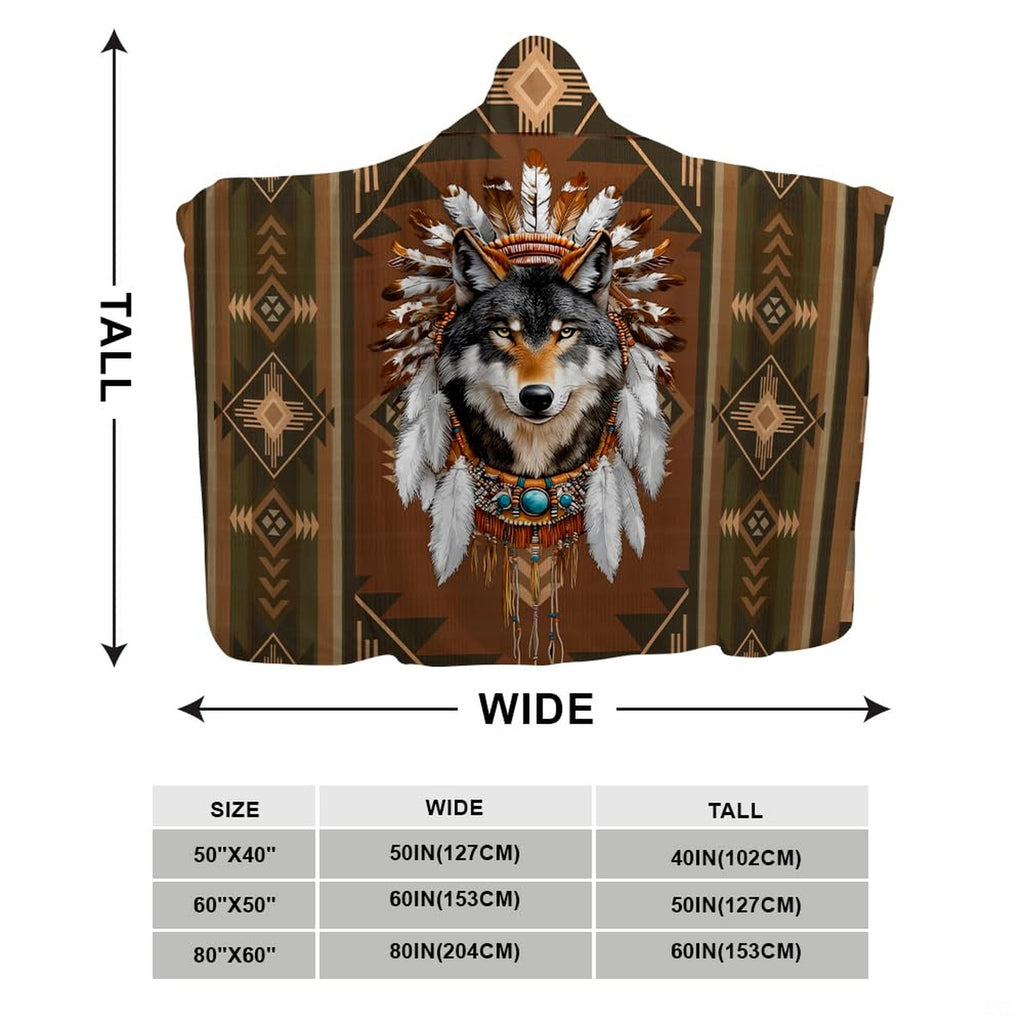 Wolf portrait and Southwestern pattern blanket flat layout view