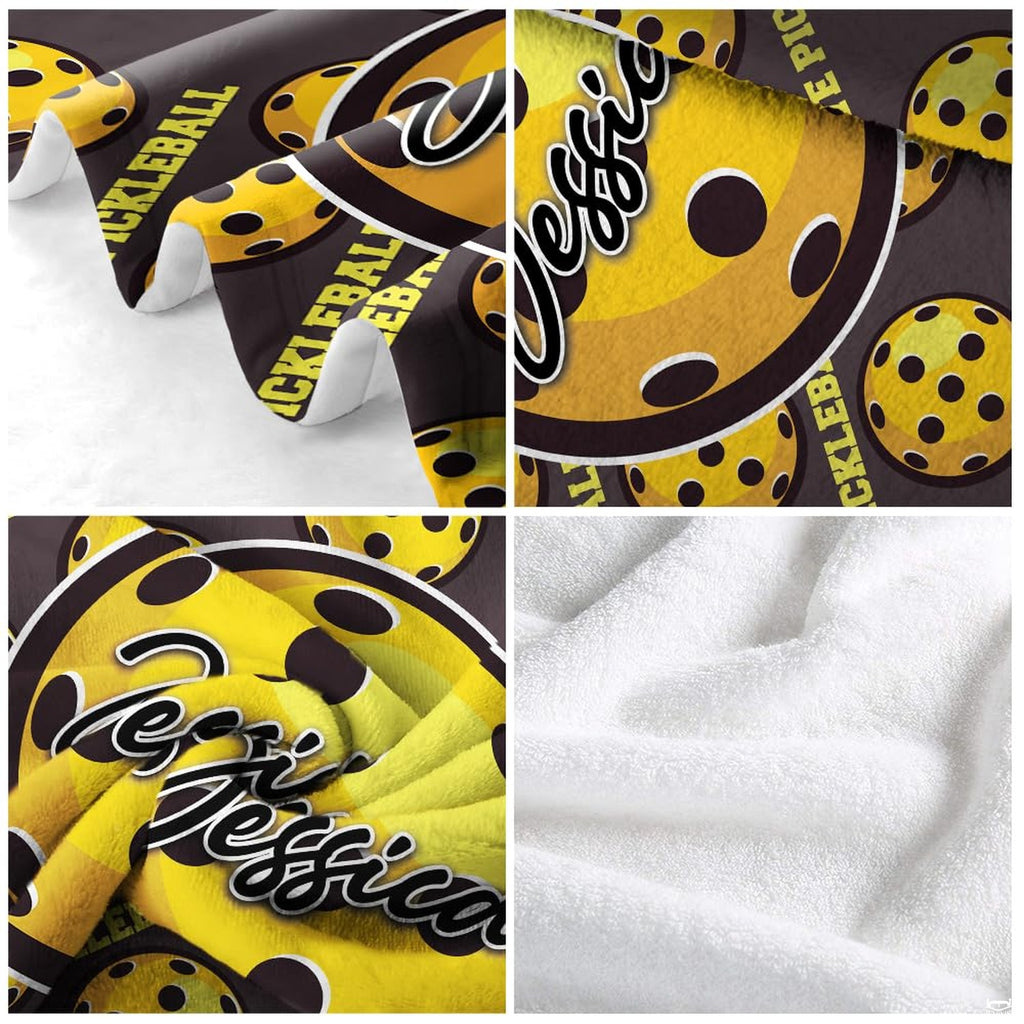 Yellow perforated pickleball pattern with central badge, view 5.