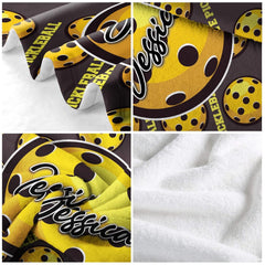 Yellow perforated pickleball pattern with central badge, view 5.