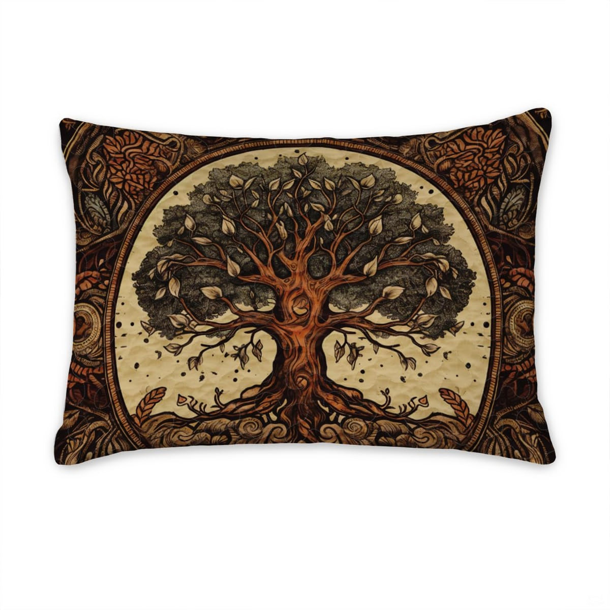 Botanical mandala bedding styled as part of master bedroom decorating ideas for a single woman with thematic accent accents.