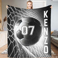 Monochrome soccer goal net athletic ball blanket held up by woman