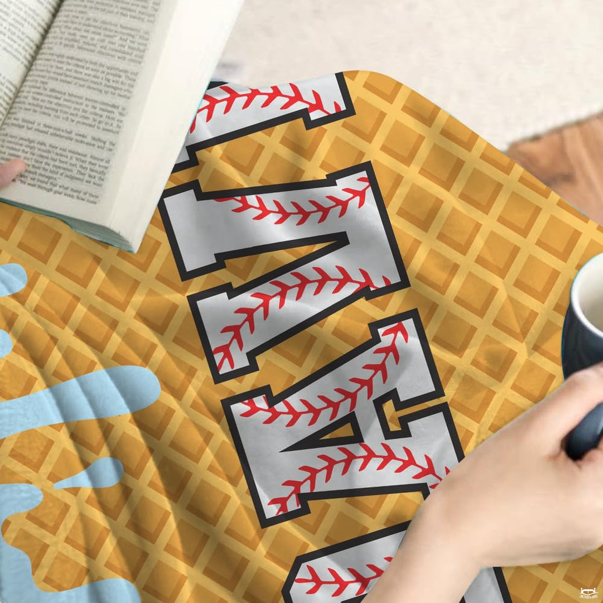 Dessert-themed waffle ice cream sandwich bedding set with honey waffle cone pattern and colorful confetti melts.