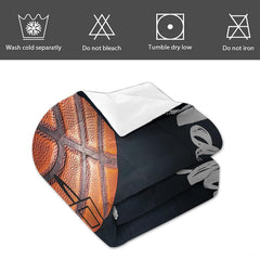 Detailed view of pillow shams and bedding border on grey basketball court bedding in a teen room