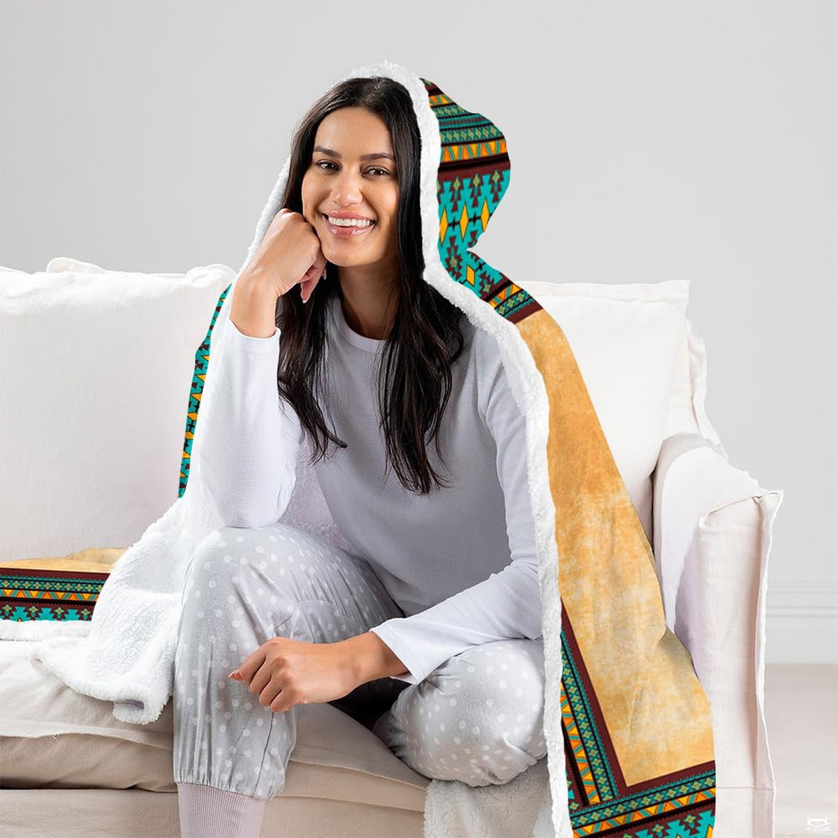 Wolf dreamcatcher throw blanket view 8 highlighting wolf pack portrait, eagle feathers, and tribal patterns