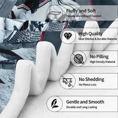 Bed presentation highlighting the dramatic athletic ice hockey goalie blanket.