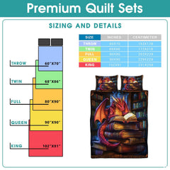 Reading dragon and stacked books presented in a bedding diagram