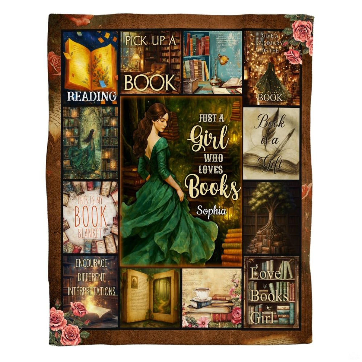 Detail of vintage library shelves and glowing lanterns on this botanical garden bedding set.
