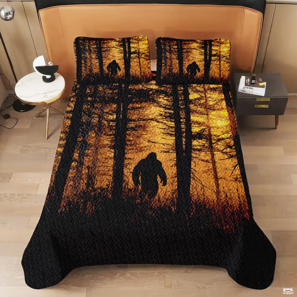 Personalized Bigfoot Sunset Forest Silhouette Quilt Sets