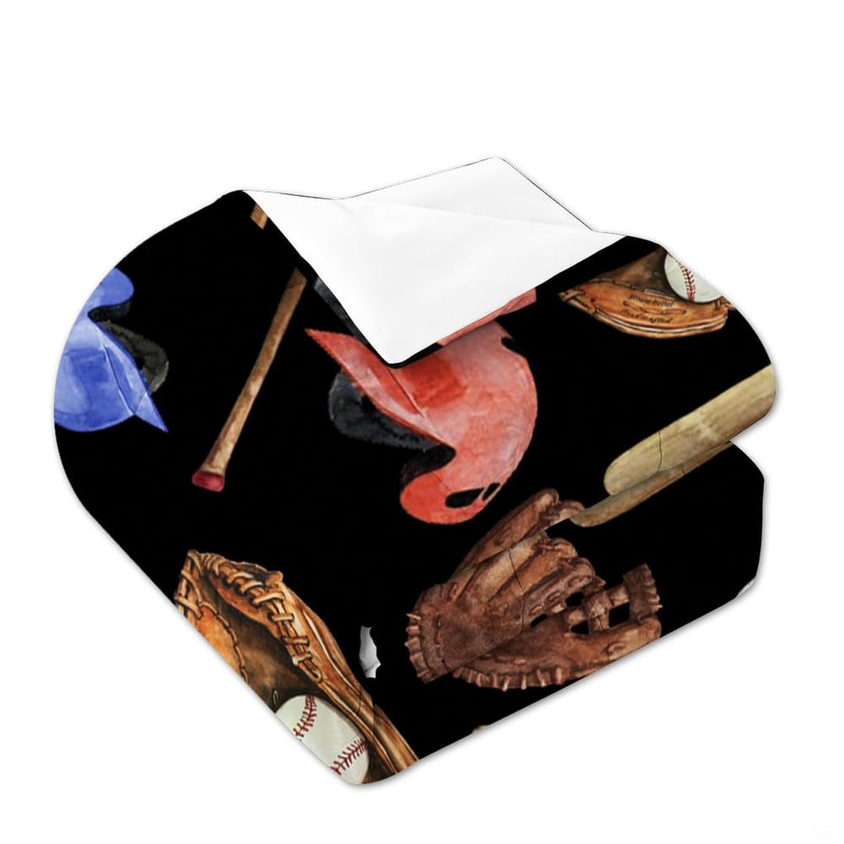 Matching pillowcase detail for baseball bedding set showing coordinating helmet and athletic equipment graphics