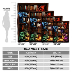 Folded display of dragon bookshelf blanket showing edge hem and rich vibrant fantasy print quality.