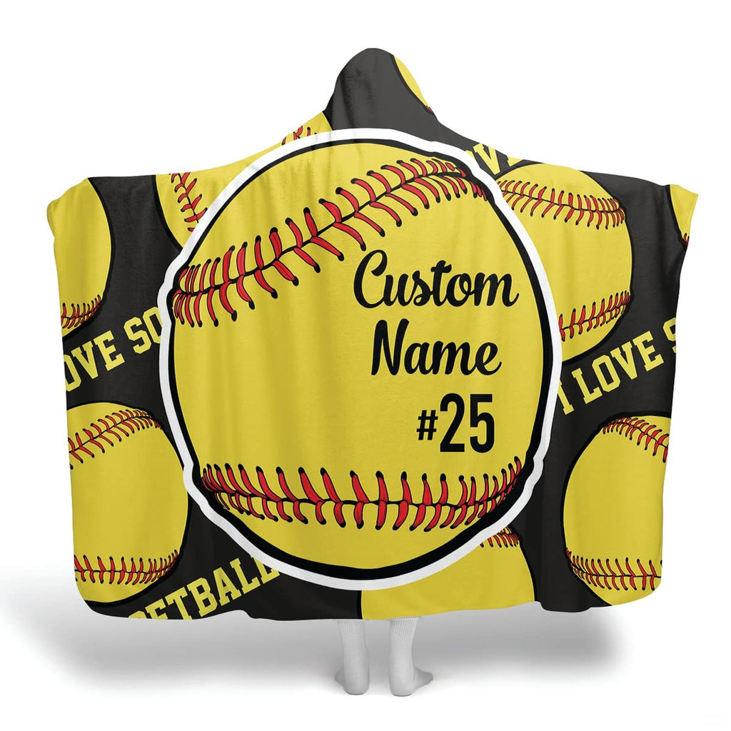 Softball bedding set with vibrant optic yellow ball artwork on black background.
