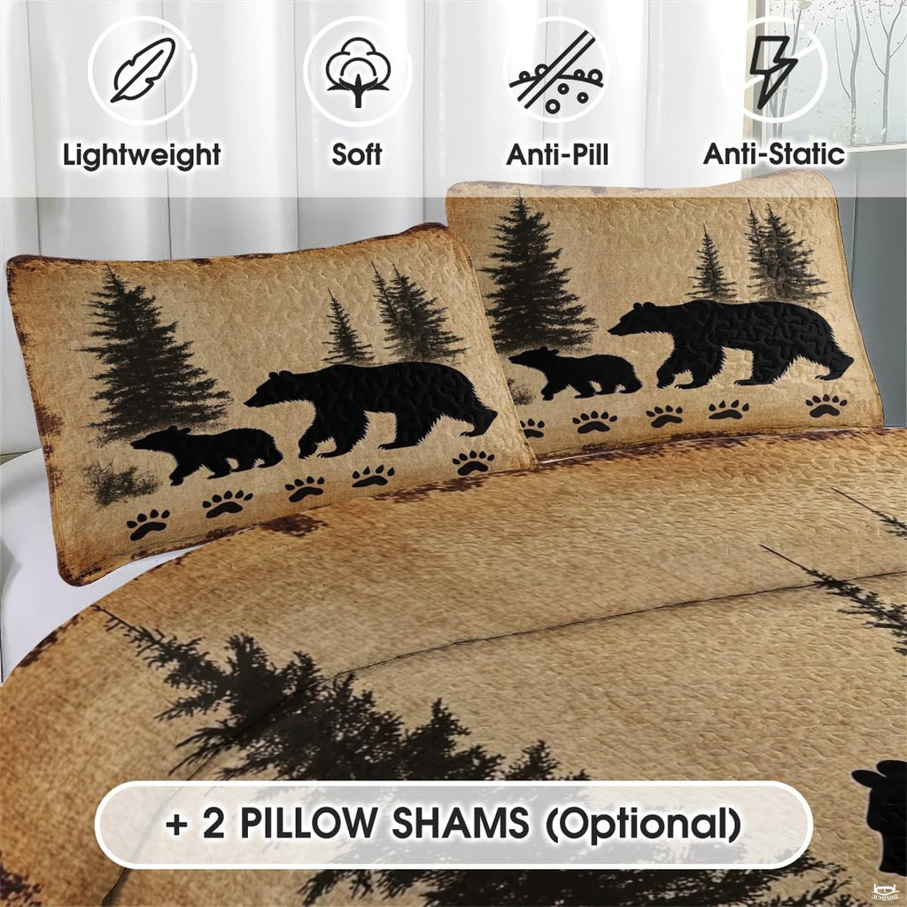 Close view of detailed paw print accents along the lower border of rustic forest wildlife bedding.