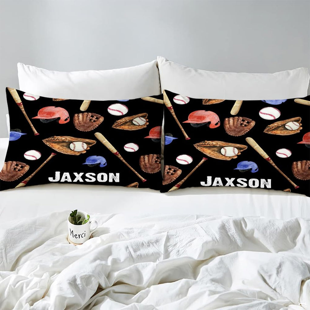 Side angle view of athletic sports bedding showing radiant peach and black tones draped on mattress