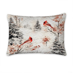 Winter forest bedroom decor display featuring serene watercolor pines, cardinals, and snowy woodland motifs.